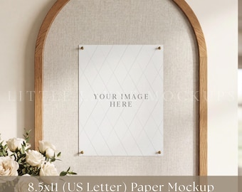 US Letter Paper Mockup PSD, 8.5x11 Mockup, Ribbon Board Mockup, Editable PSD Mockup, Printable Paper Mockup