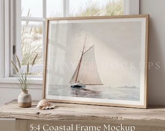 20x16 Frame Mockup PSD, Coastal Frame Mockup, 5:4 Frame Mockup, Beach House Wall Art Mockup, Horizontal Poster Mockup, Coastal Decor Mockup