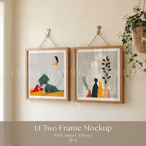 1:1 Square Two Frame Mockup PSD, 12x12 Hanging Wooden Double Frame Mockup, Wall Art Mockup