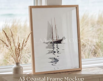 A3 Coastal Frame Mockup PSD, ISO Frame Mockup, Beach House Wall Art Mockup, Vertical Poster Mockup, Coastal Decor Mockup