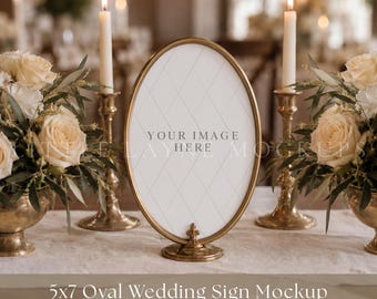 Wedding Table Sign Mockup PSD, 5x7 Oval Wedding Sign Mockup, Guest Book Sign Mockup, Editable PSD Mockup, Reception Table Sign