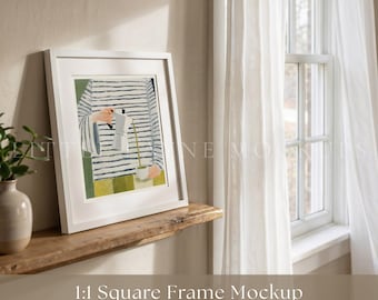 1:1 Square Frame Mockup PSD, Realistic White Frame Mockup, 8x8 Wall Art Mockup, Smart Object