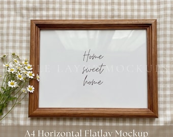 A4 Horizontal Frame Mockup PSD, Flatlay Frame Mockup, Gingham Mockup, Cozy Frame Mockup, Editable PSD Mockup, Wall Art Mockup, Etsy Mockup