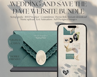 Save the Date and Wedding Website Template bundle Canva | Whispering Blooms Editable Digital Wedding Invitation with RSVP | Instant Download