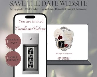 Save the Date website template | Brown Photo booth Digital Wedding Invitation with RSVP | Instant Download