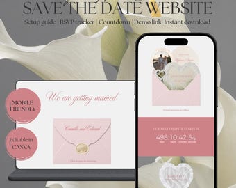 Save the Date website template | Giverny Pink Digital Wedding Invitation with RSVP | Instant Download