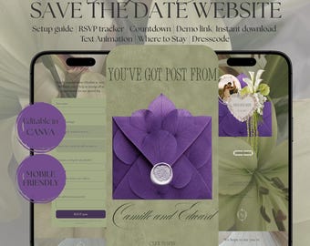 Olive Reverie Save the Date Website Template | Digital Wedding Invitation with RSVP | Instant Download