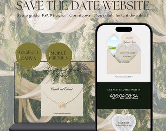 Save the Date website template | Ivory Garden Digital Wedding Invitation with RSVP | Instant Download