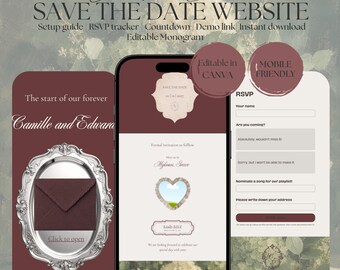 Save the Date Website Template | Brown Velvet Wedding Invitation with RSVP | Instant Download