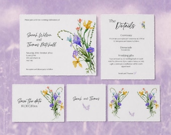 Floral Wedding Invitation Set | RSVP | Save the Date | Details | Editable Template