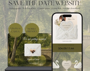 Save the Date Website Template | Ivory Feather Wedding Invitation with RSVP | Instant Download