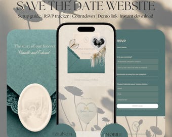 Save the Date website template | Whispering Blooms Digital Wedding Invitation with RSVP | Instant Download