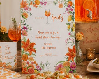 Aperol spritz bridal shower invitation Template | Editable Canva | Digital instant download
