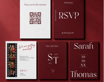 Burgundy Wedding Invitation Set | Minimal design | RSVP | Save the Date | Editable Template