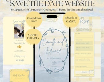 Whimsical Save the Date Website Template | Bluebell and Butter Digital Wedding Invitation with RSVP | Instant Download