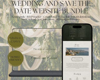Ivory Garden Wedding Website Bundle | Editable Canva Save the Date | Digital Download