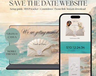 Coastal Save the Date Website Template Wedding Invitation with RSVP | Instant Download