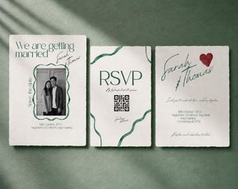 Sage Green Wedding Invitation Suite | Minimalist Canva Template (Digital Download)