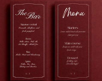 Burgundy Minimalist Wedding Menu and Bar Sign bundle Template | Editable Canva | Printable (instant download)