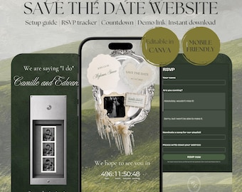 Emerald Photo Booth Save the Date Website Template | Digital Wedding Invitation with RSVP | Instant Download