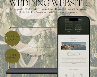 Szablon strony internetowej Ivory Garden Wedding Canva | Edytowalne cyfrowe zaproszenie ślubne z RSVP | Natychmiastowe pobranie