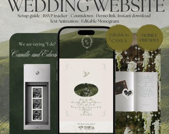 Emerald Photo Booth Wedding Website Template | Digital Invitation with RSVP | Instant Download