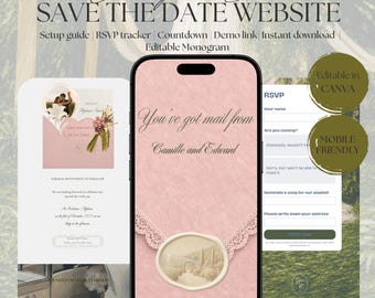 Blush Garden Save the Date Website Template | Digital Wedding Invitation with RSVP | Instant Download