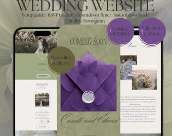 Wedding Website Template | Olive Reverie Digital Invitation with RSVP | Instant Download