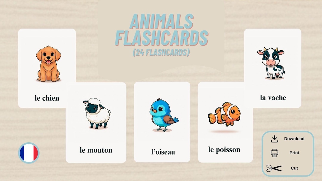 French- Animals- Printable Flashcards- for Kids and Beginners- Learning ...