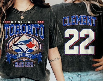 Personalisiertes Vintage Toronto Blue Jays Team Baseball-Shirt, benutzerdefinierter Name und Nummer, Retro Unisex Sport-T-Shirt Geschenk für Fans Ernie Clement # 22