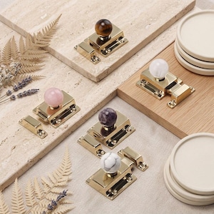 Luxus Messingschrank Riegelgriff mit Marmor Kristall Knauf - Vintage Gold Türschloss Pull