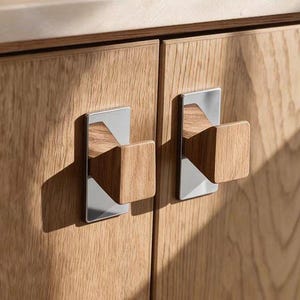 Tirador moderno de madera y latón para armarios – Tirador geométrico para cajones, tirador minimalista para muebles de cocina.