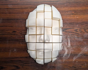 3D Printed Abstract Face Sculpture, Modern Block Wall Art, Glitch Decor, 3D Art Object