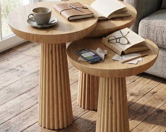 Soporte de pedestal de madera de seta, mesa de centro rústica, escritorio para plantas, soporte para escultura moderna