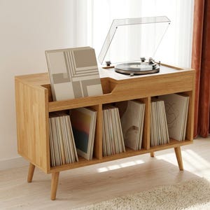 Light Record Player Stand, Wooden Modern LP Holder, Vinyl Storage Unit, Turntable Console