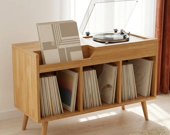 Light Record Player Stand, Wooden Modern LP Holder, Vinyl Storage Unit, Turntable Console