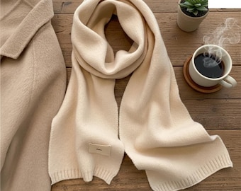 Korean Cashmere Blend Scarf for Women – Warm Soft Winter Pashmina Shawl, Long Knitted Wrap Solid Color