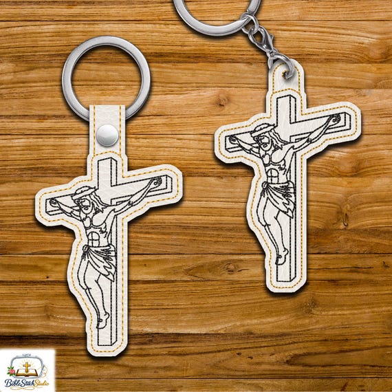 Jesus Crucifixion - Embroidery Keychain Design, Snap Key Fob Tab (Digital Download) ITH 24b