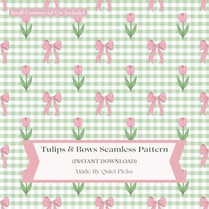 Tulips Bows Seamless Pattern, Coquette Grandma Core Fabric Print (JPG Digital Download)