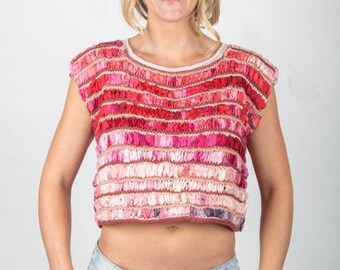 Handknit Crop Top Made with Ribbon Yarn
