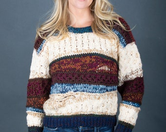 Handmade Mixed Marled Stripe Crew Neck Pullover