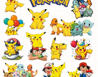 Pacchetto PNG di clipart di Pokemon, immagini di personaggi di Pikachu, file PNG di cartoni animati, sfondo trasparente, download digitale, download istantaneo