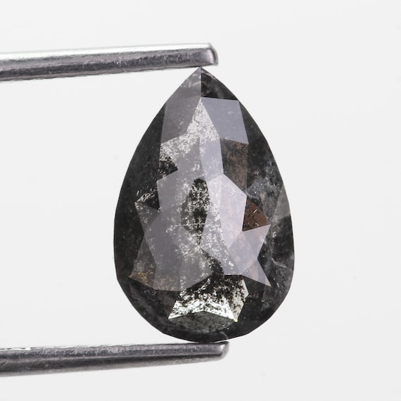 1.93 Ct Natural Salt & Pepper Pear Diamond, Charcoal Gemstone For Wedding Ring (10.10mm)