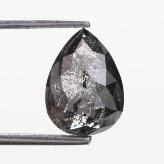 1.75 Caret Natural Pear Salt and Pepper  Black color  Diamond Alternative Engagement Ring 8.40 MM