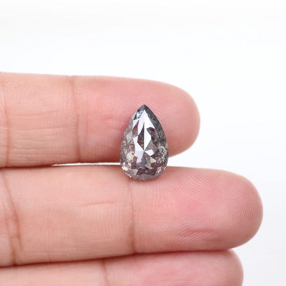 4.68 Caret Natural Pear Salt and Pepper Diamond Alternative Engagement Ring 13.20MM