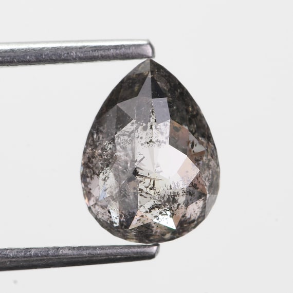1.36 Natural Pear Shape Salt and Pepper Diamond Engamant Ring - For  For Wedding Ring (8.10MM)