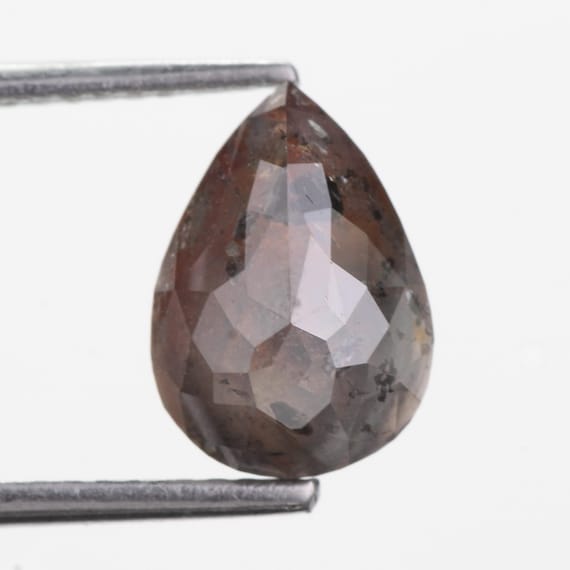 Natural Pear Salt and Pepper Diamond, Brown Gray Tones, 2.67 Carat, Engagement Ring
