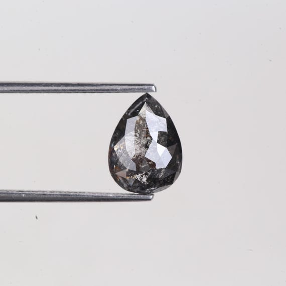2.30 Caret Natural Pear Salt and Pepper  Black color  Diamond Alternative Engagement Ring 9.85MM