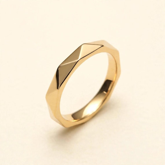 14K Gold Geometric Ring, Modern Men's Ring, Minimalist Gold Band, Handmade Statement Ring, Unique Wedding Ring, Contemporary Jewelry