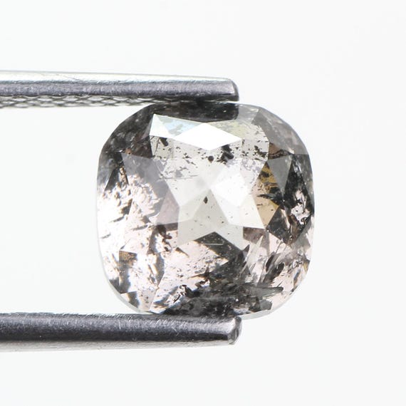 Salt and Pepper Cushion Rose Cut Diamond, 2.33Ct Loose Natural Grey Diamond for Engagement Ring, Galaxy Diamond
